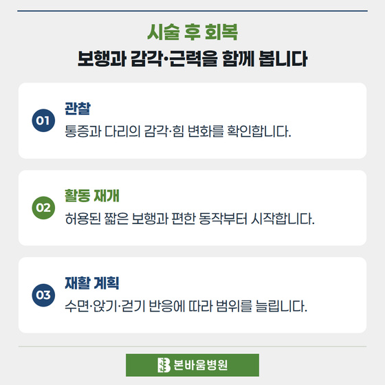 은평구신경외과 관찰 · 활동 재개 · 재활 계획 — 시술 후 회복 · 보행과 감각·근력을 함께 봅니다